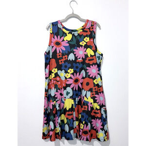 Hanna Andersson Girls Dress 150 US 12 Blue Red Yellow Folds Sleeveless Flowers